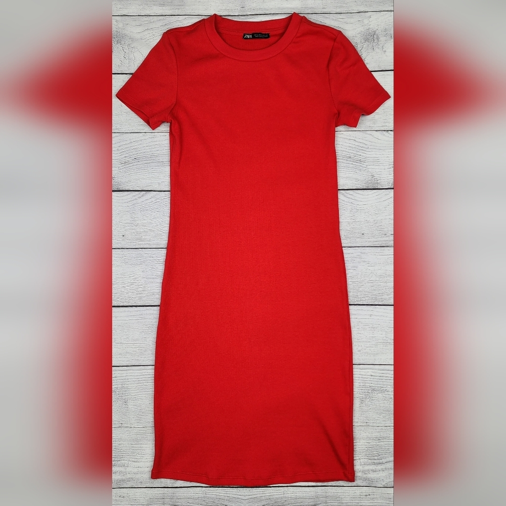 Zara, Coral Red Mini Dress Size Medium - Picture 1 of 9